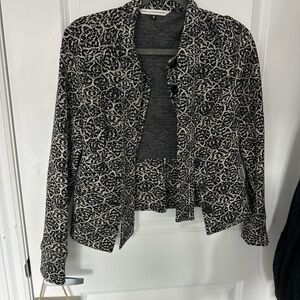 Diane von Furstenberg Black and Cream Textured Knit Jacket